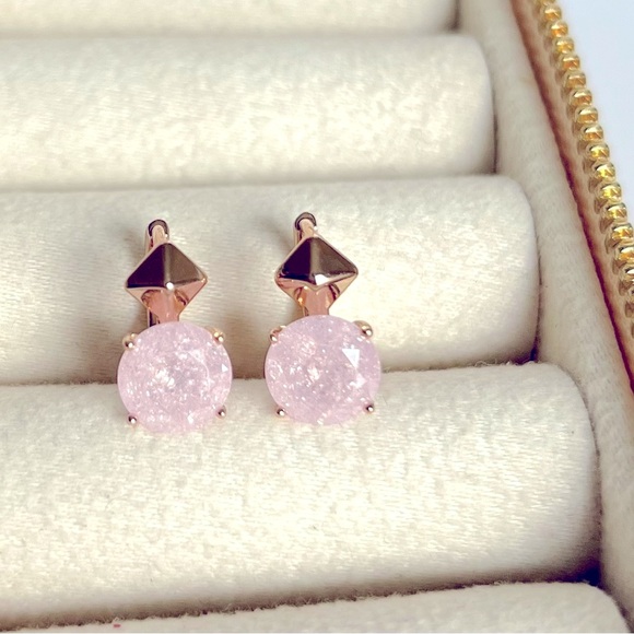 Pink Hoop Earrings Rose Gold Plated Luxury Jewelry - Picture 2 of 10